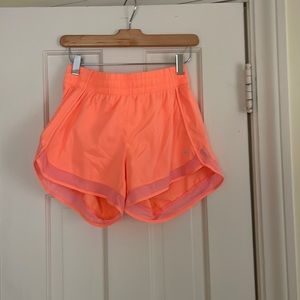 Bright Orange Athleta Mesh Racer Run Shorts 4”